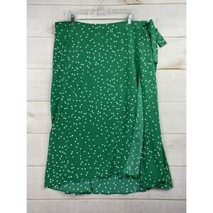 Katie Sturino Stitch Fix Wrap Skirt Women 2X Green Polka Dot Maxi Lined Colorful